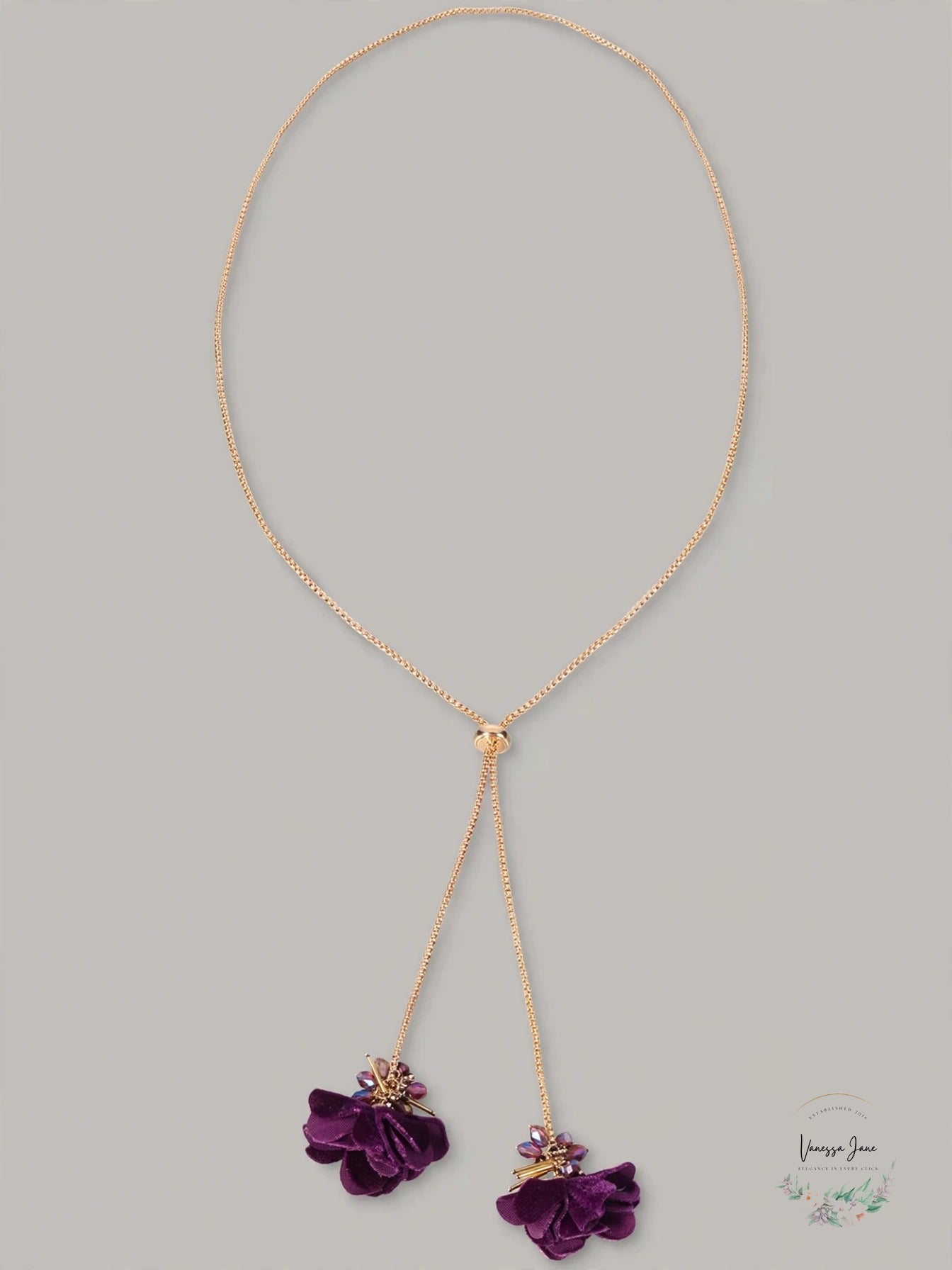 INC Gold-Tone Purple Flower Lariat Necklace - stock