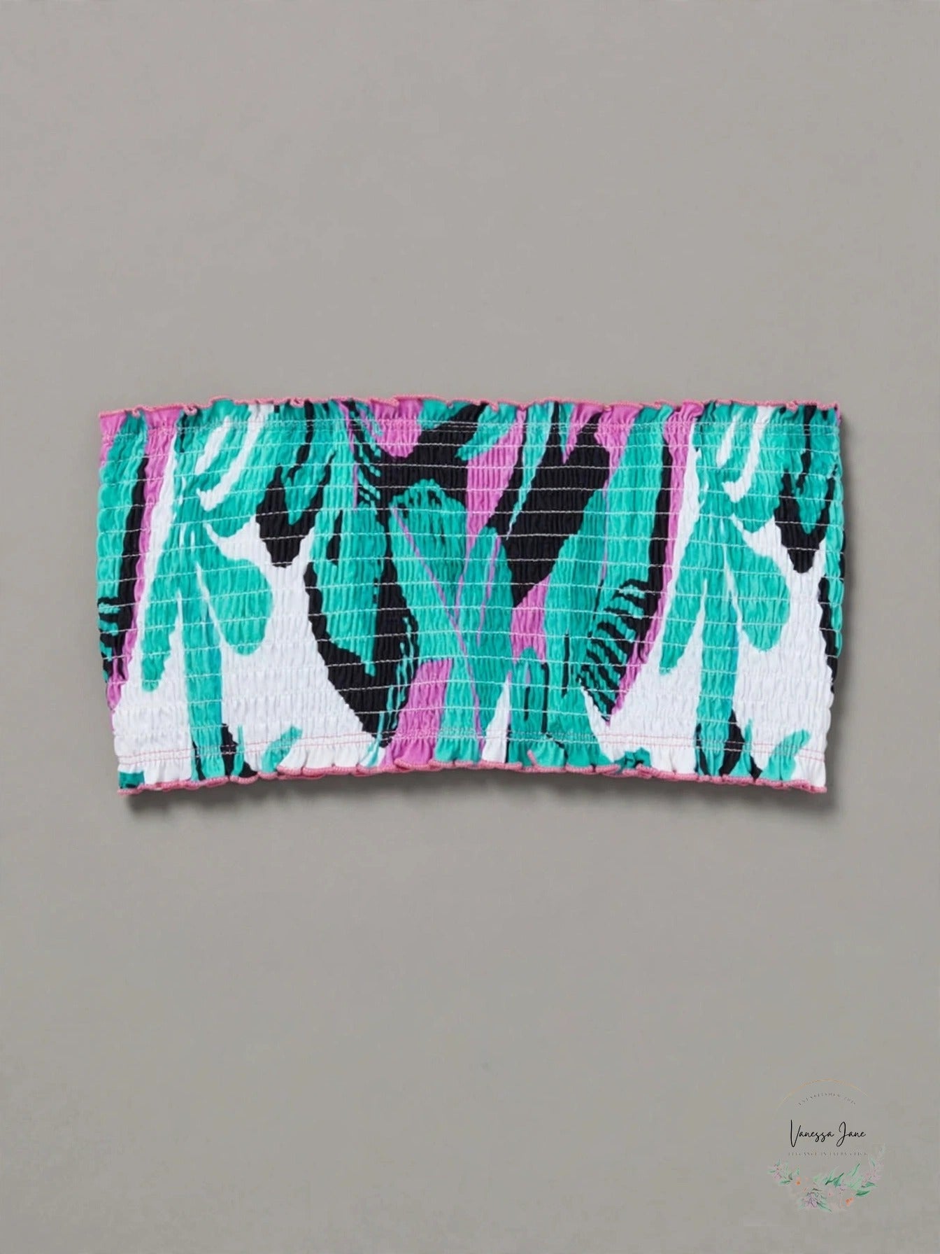 Salt + Cove Cabana Smocked Bandeau Bikini Top Green Leaf - stock flat lay