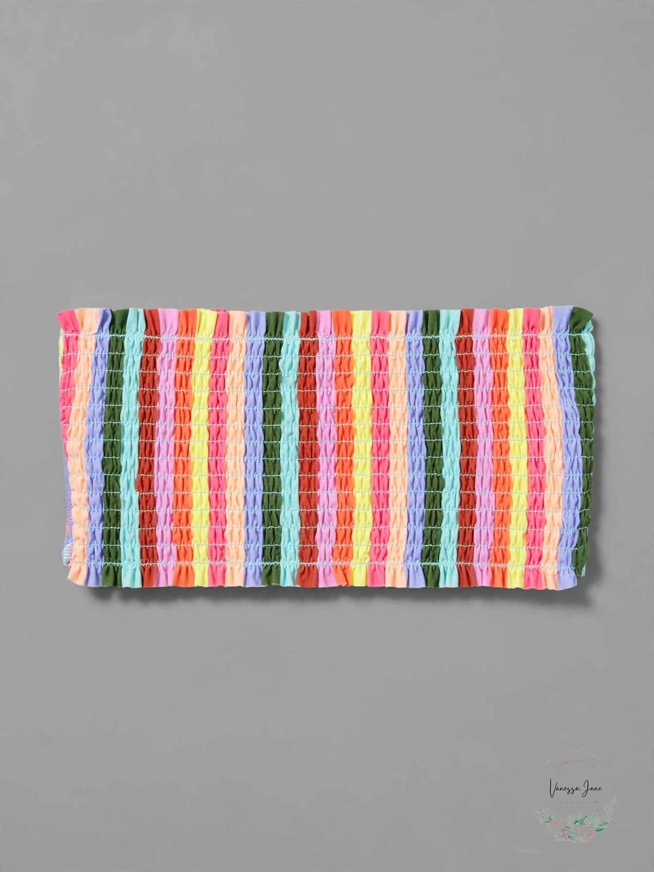 Salt + Cove Cabana Smocked Bandeau Bikini Top Multicolor Stripe - stock flat lay