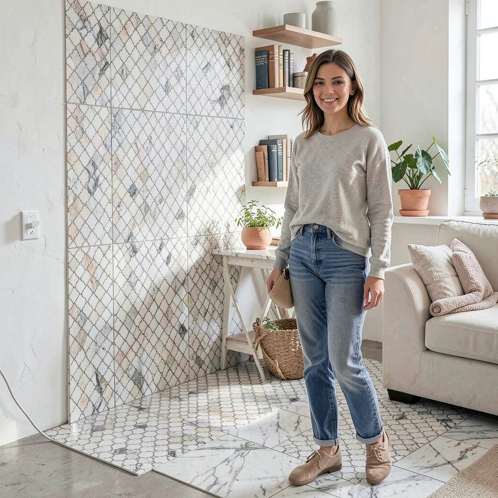 Lot of 3 sheets 12 in. x 12 in. Marble Mosaic Floor and Wall Tile