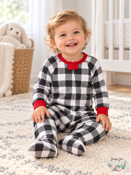Family Pajamas Baby Buffalo Check Thermal Zip Footed Sleeper lifestyle photo