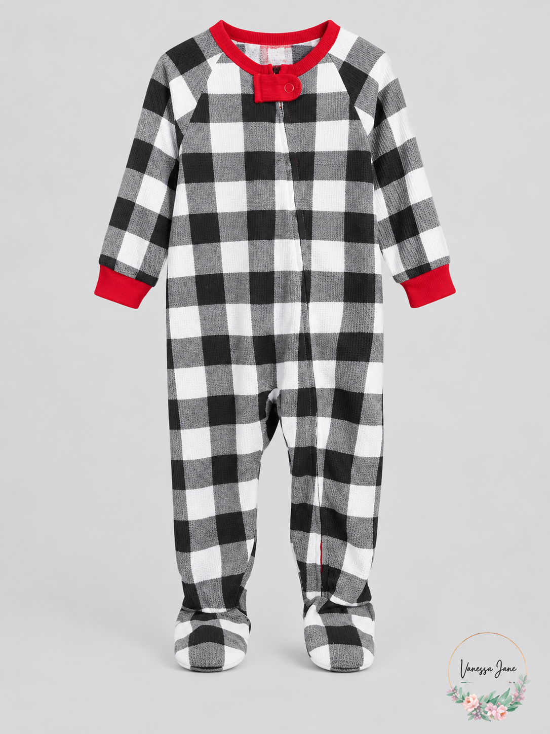 Family Pajamas Baby Buffalo Check Thermal Zip Footed Sleeper stock photo