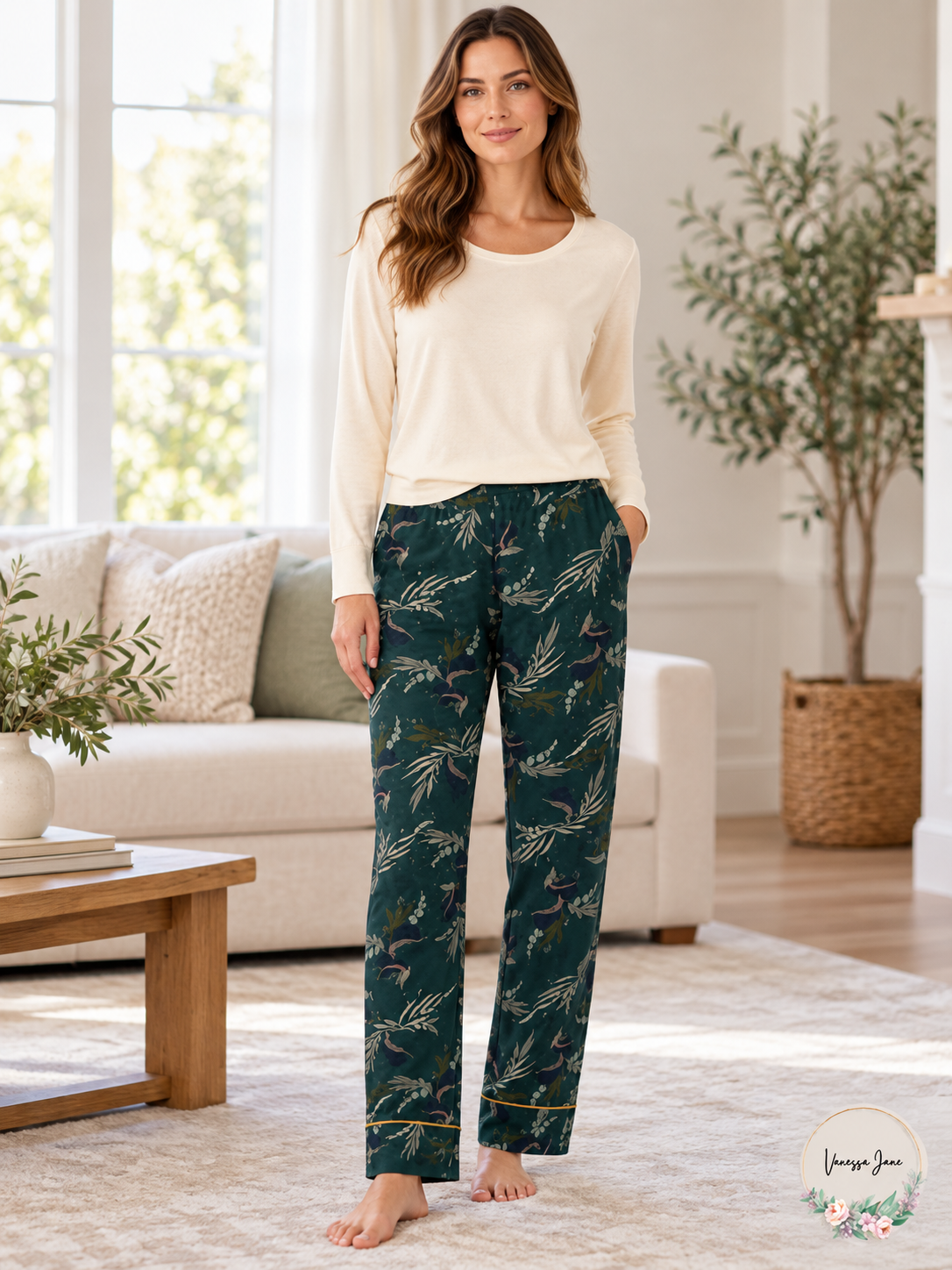 HANRO Celia Kelp Garden Print Lounge Pants L lifestyle