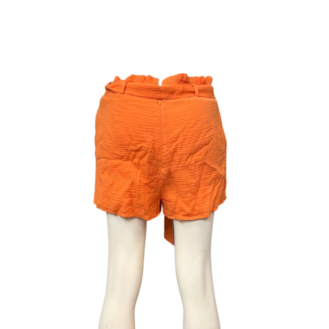 Lulus Friendship Bright Orange Paperbag Waist Shorts, Size Medium