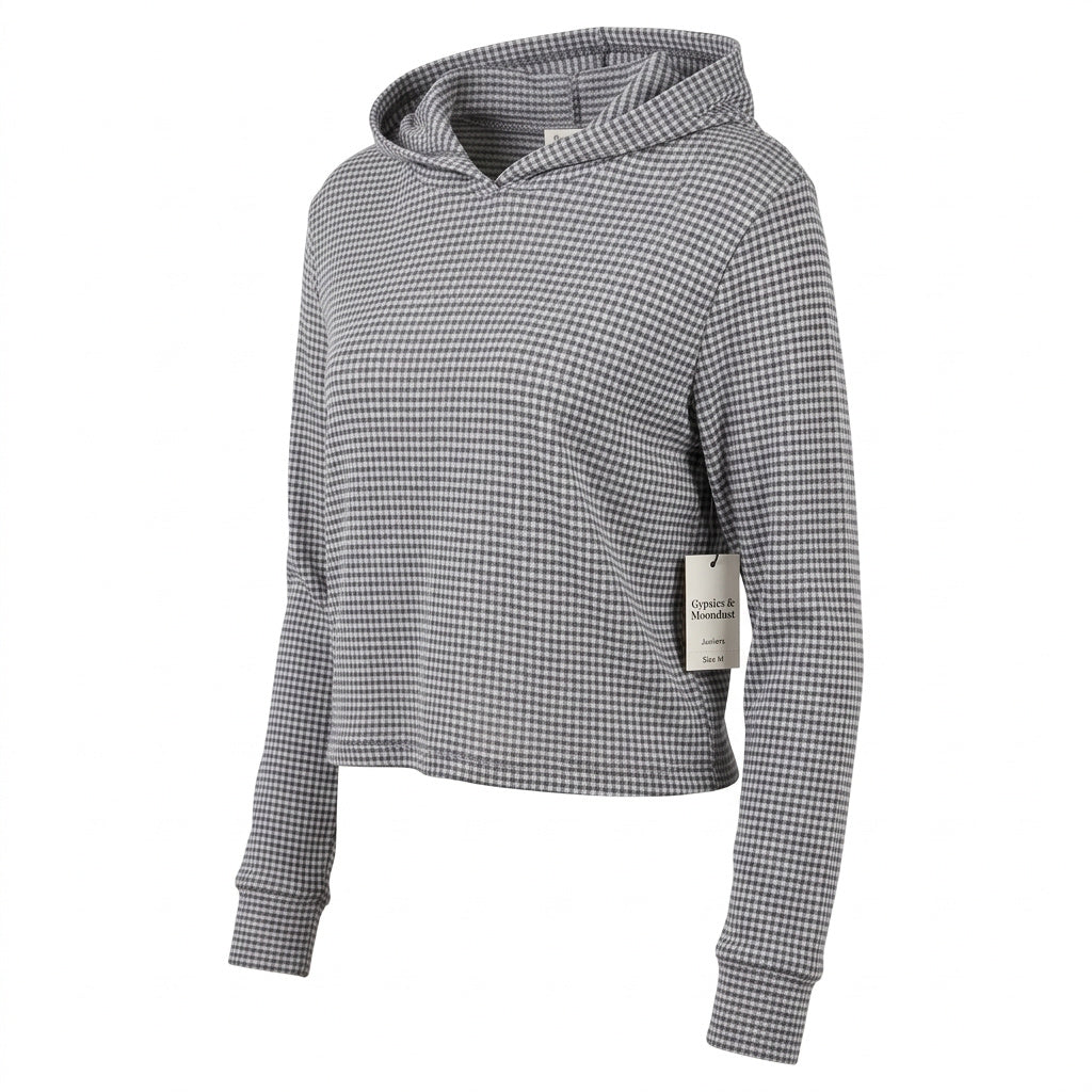 Gypsies & Moondust Juniors Cropped Gingham Hoodie, Size Medium