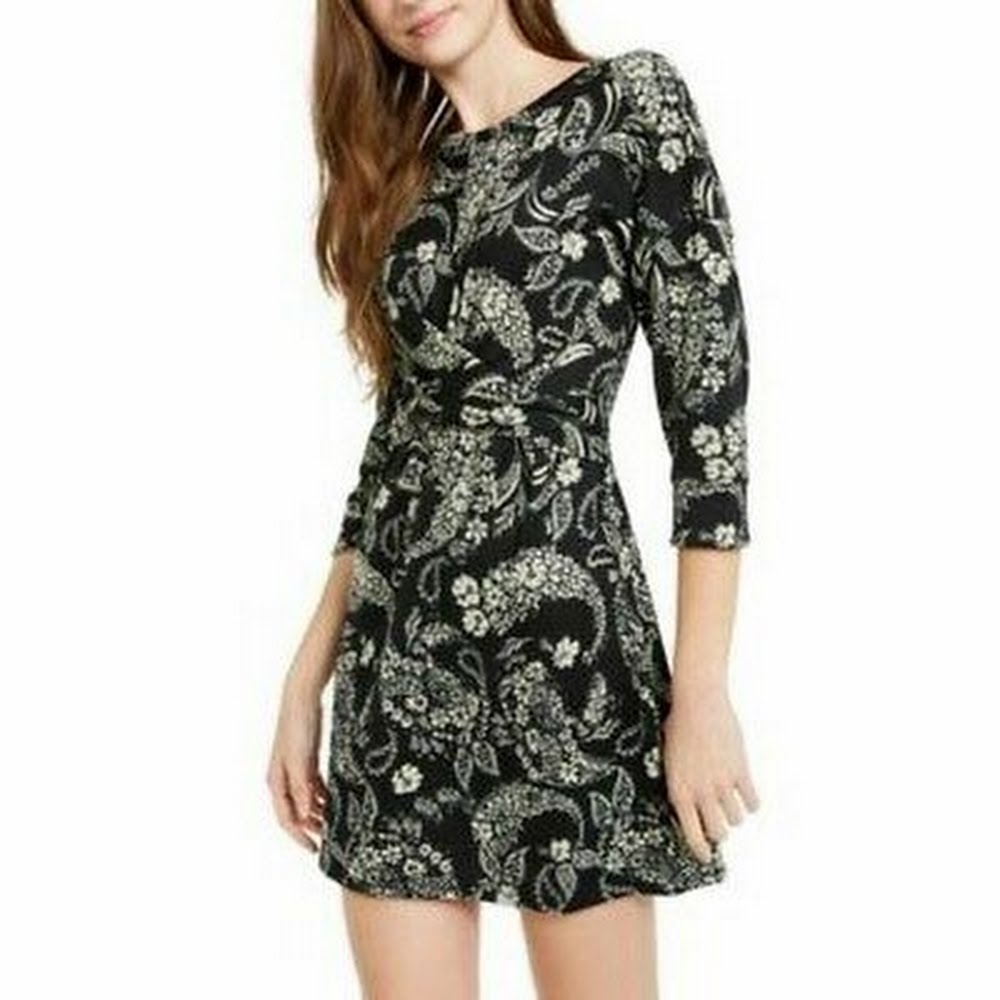 Be Bop Juniors Paisley Twist-Front Dress, Black Size XL