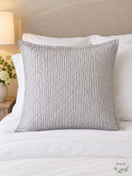 Matouk Matteo Bark Striped Quilted Euro Pillow Sham 27 x 27 in lifestyle