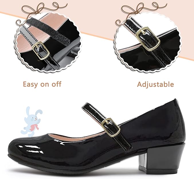 MIXIN Girls Mary Jane Dress Shoes - Princess Ballerina Low Heels, Size 2 Big Kd
