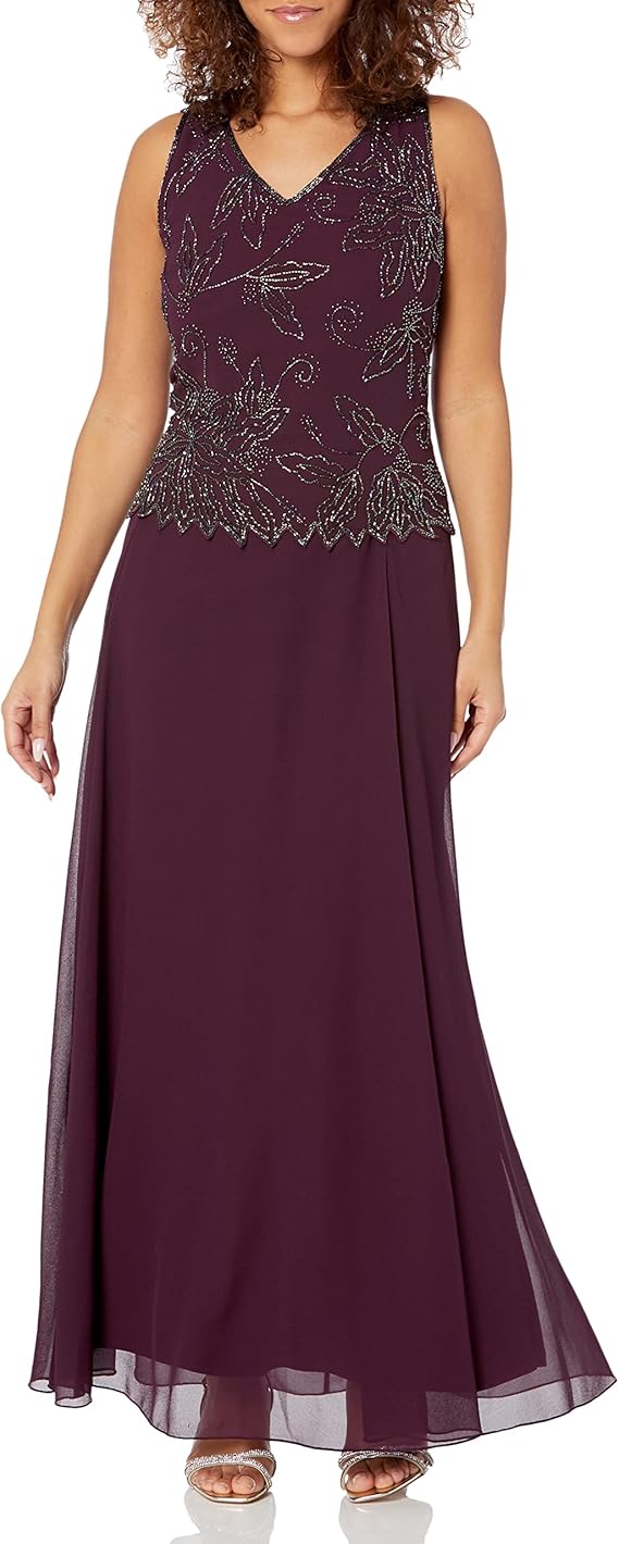 J Kara Womens Plus Size Beaded Long Jacket Dress, Burgundy, 24W