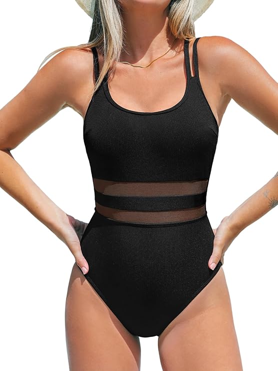 CUPSHE Womens One Piece Swimsuit Scoop Neck Bathing Suit Double Straps , Medium