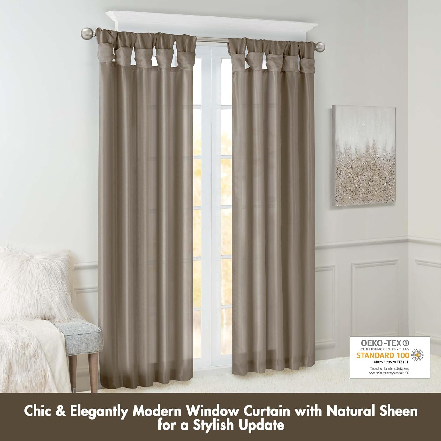 Madison Park Emilia 50 x 95 Lined Faux-Silk Twisted Tab Window Panel