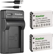 Kastar 2-Pack Battery + Slim USB Charger for Kodak LB-070 LB070