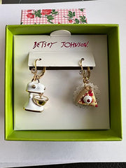 Betsey Johnson Gold Tone Stand Mixer and Cherry Pie Slice Baby Cakes Drop Earrin