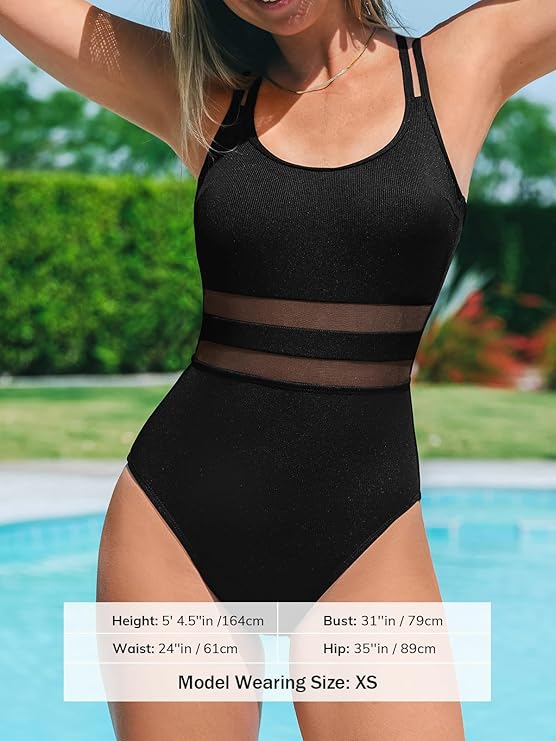 CUPSHE Womens One Piece Swimsuit Scoop Neck Bathing Suit Double Straps , Medium