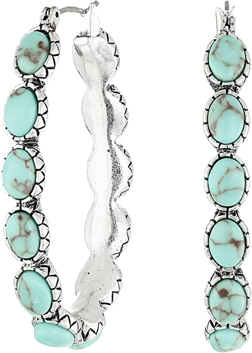 Lucky Brand Silver-Tone and Faux Turquoise Hoop Earrings