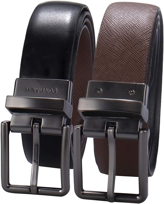 Calvin Klein Mens Two-in-One Reversible Rotative Buckle Casual Dress Belt