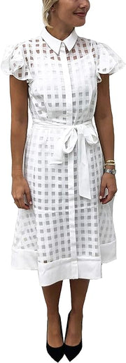 Julia Jordan Ivory Short Sleeve Textured Shirt Dress, Size 16