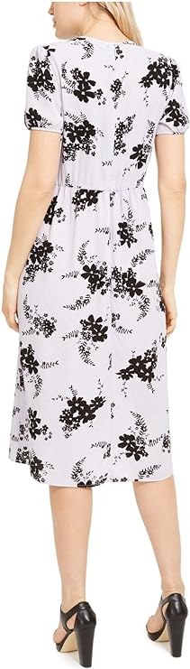 Michael Kors Womens Pleated Floral Short Sleeve Dress, Size Large