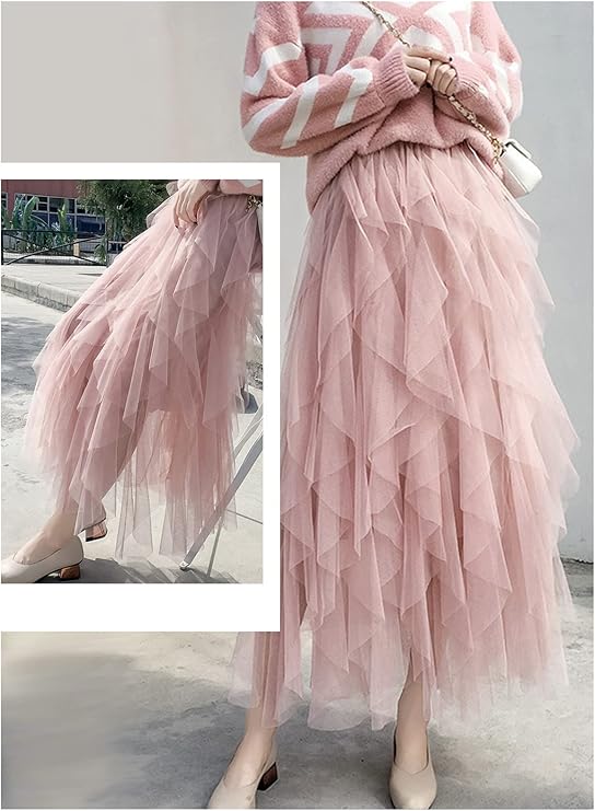 Tulle Skirts for Women Long Length Tutu Tiered Skirt A Line Mesh, Small