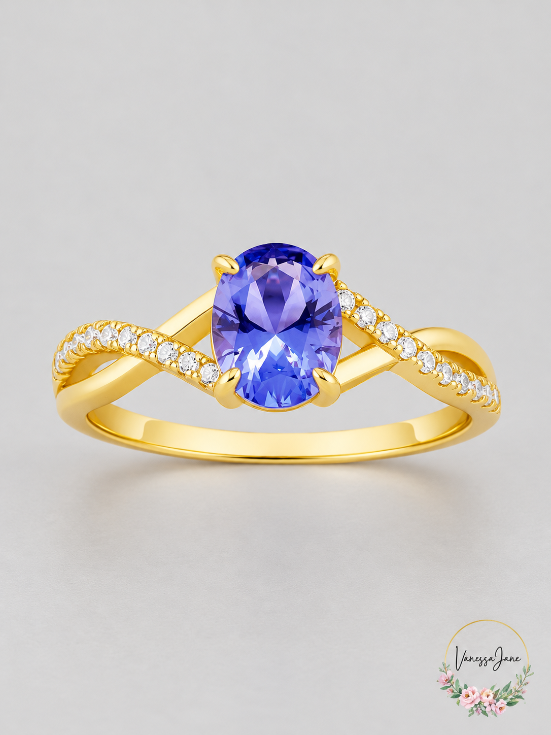PRIMROSE Purple Cubic Zirconia Twist Ring, 18K Gold over Silver, Size 9