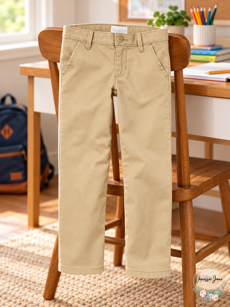 The Children's Place Girls' Skinny Uniform Chino Pants, Size 10, Tan — lifestyle view