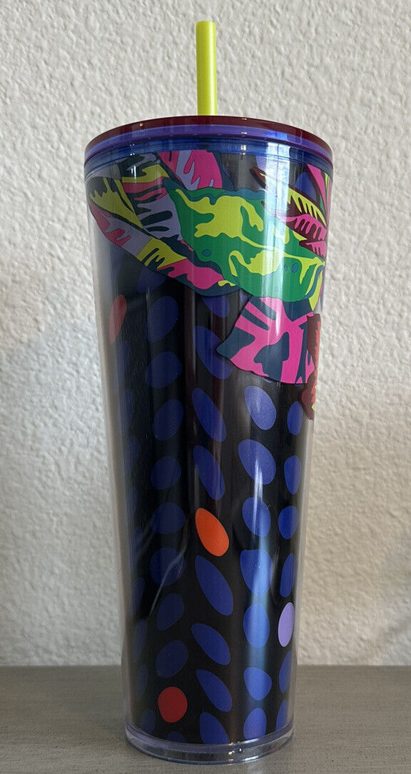 Starbucks Floral & Leaves Purple Plastic Tropical Cold Cup 24 Oz New Summer 2023