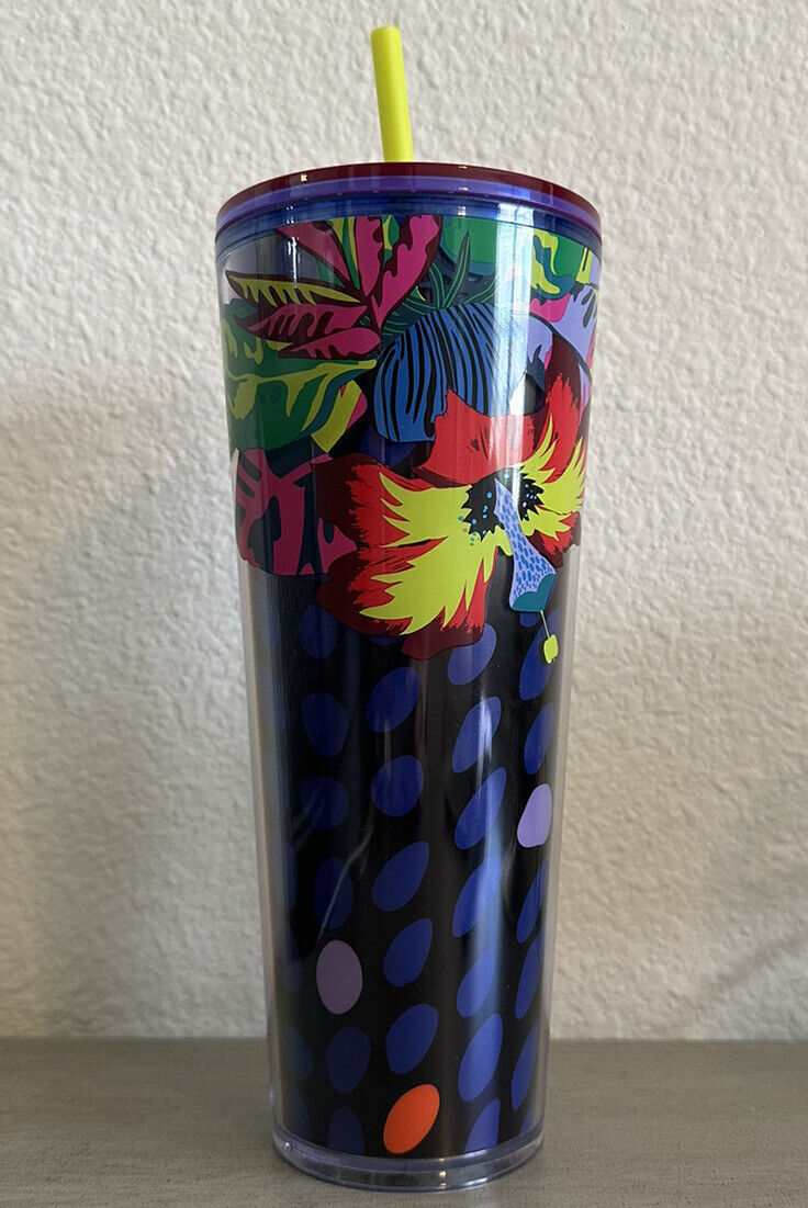 Starbucks Floral & Leaves Purple Plastic Tropical Cold Cup 24 Oz New Summer 2023