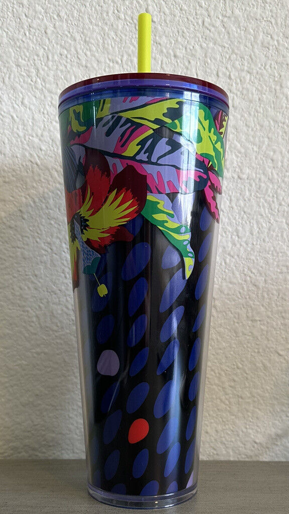 Starbucks Floral & Leaves Purple Plastic Tropical Cold Cup 24 Oz New Summer 2023