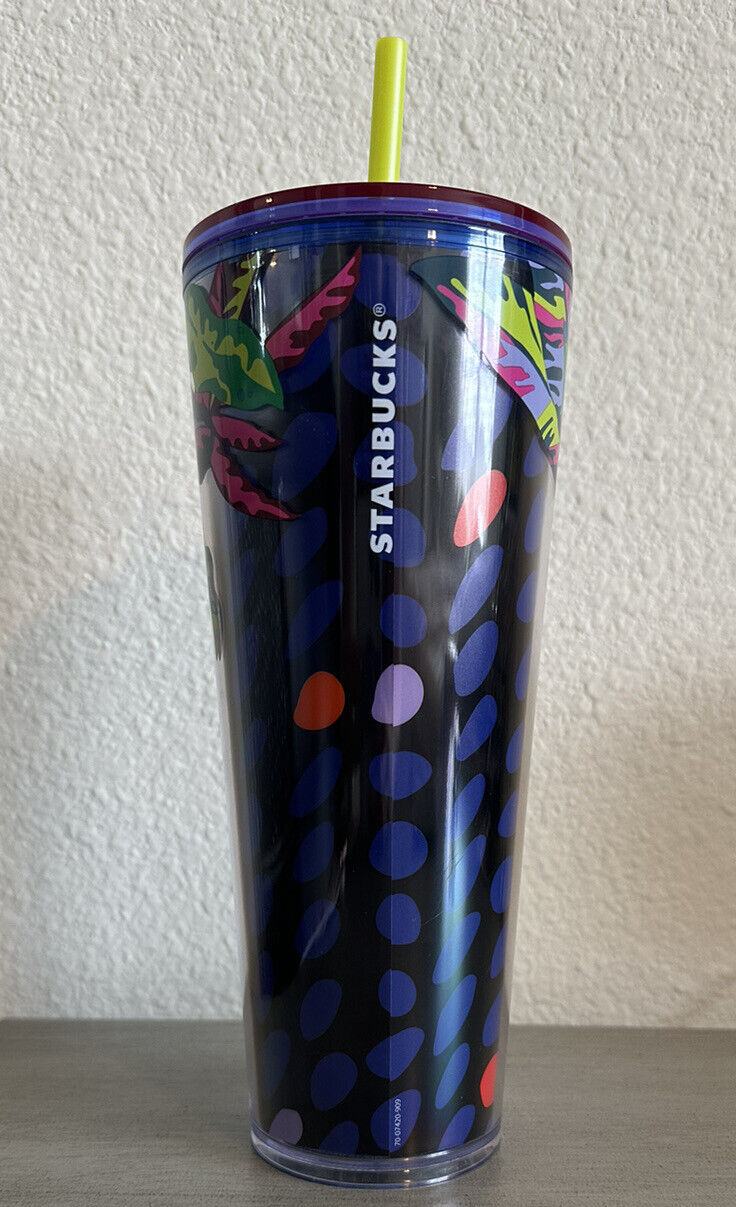 Starbucks Floral & Leaves Purple Plastic Tropical Cold Cup 24 Oz New Summer 2023