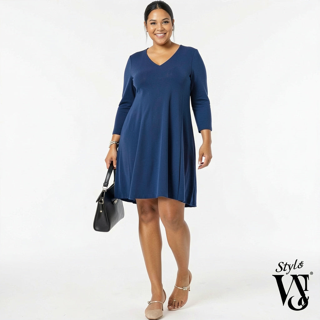 Style & Co V-Neck A-Line Swing Dress, Size OX