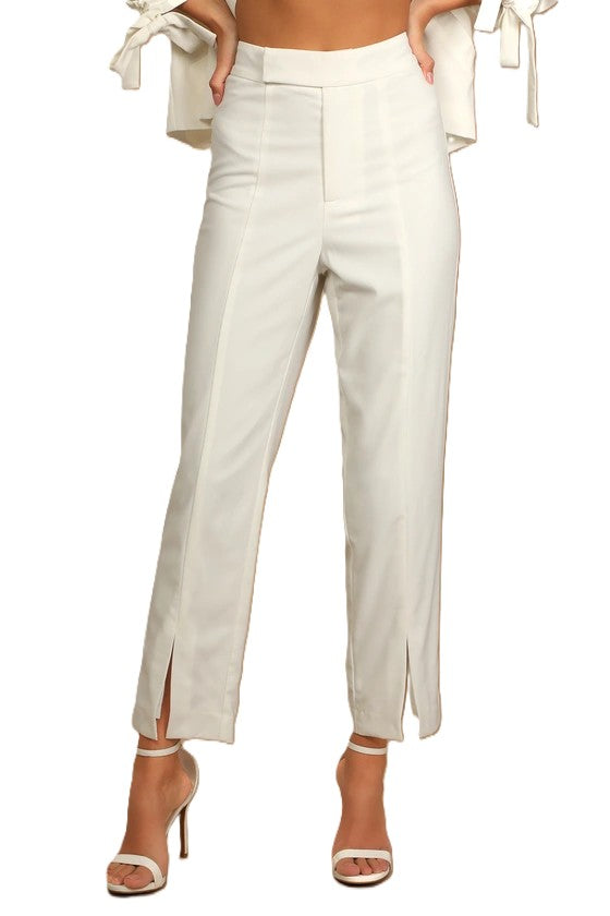 Lulus Endearing Romance Ivory Slim Leg Trouser Pants, Size Large