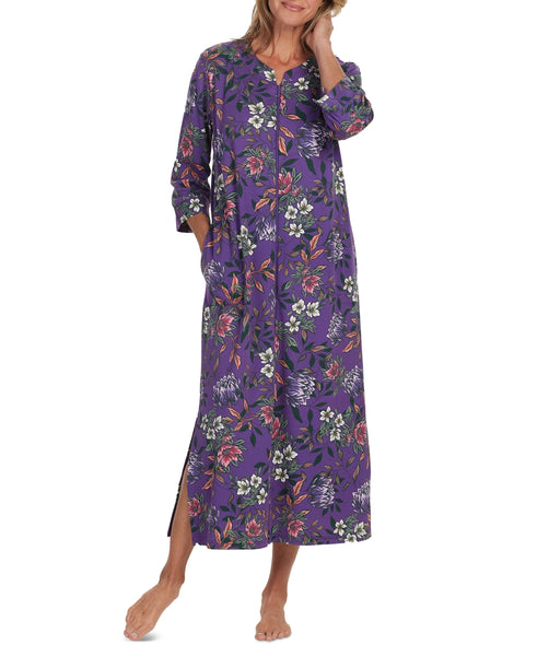 Miss Elaine Womens Floral Long-Sleeve Zip-Front Robe