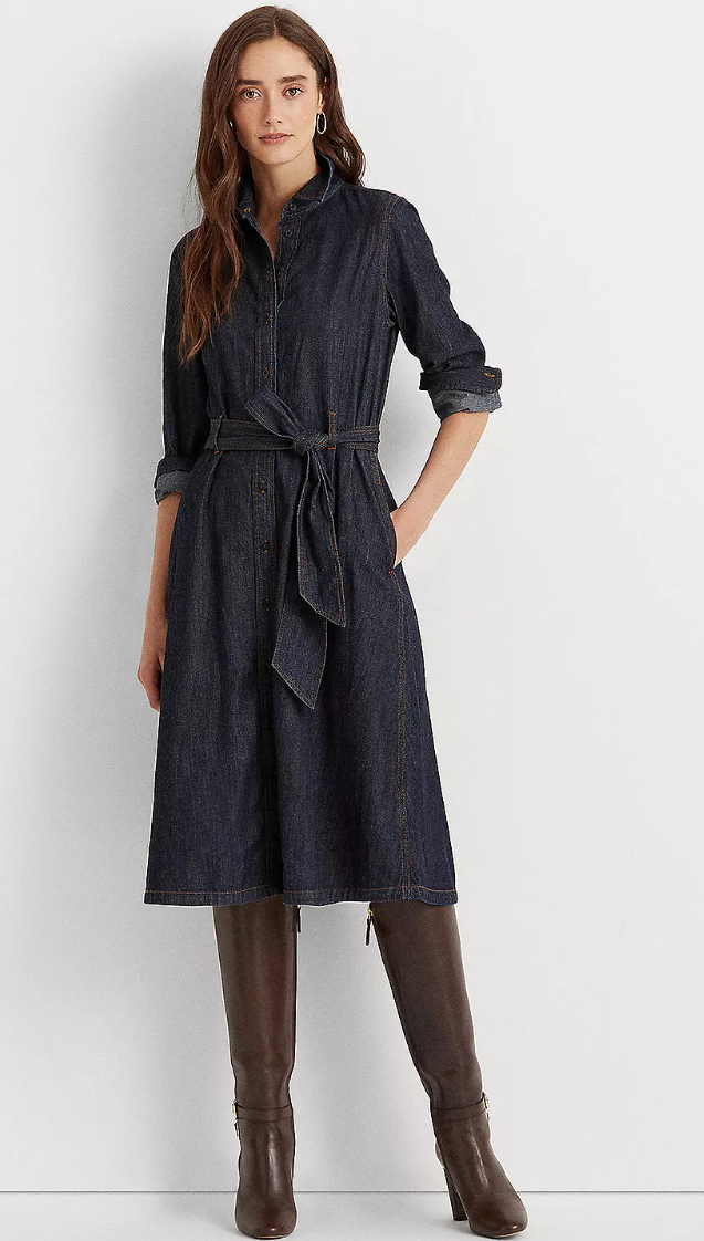 Lauren Ralph Lauren Denim A-Line Shirtdress – Dark Rinse Wash