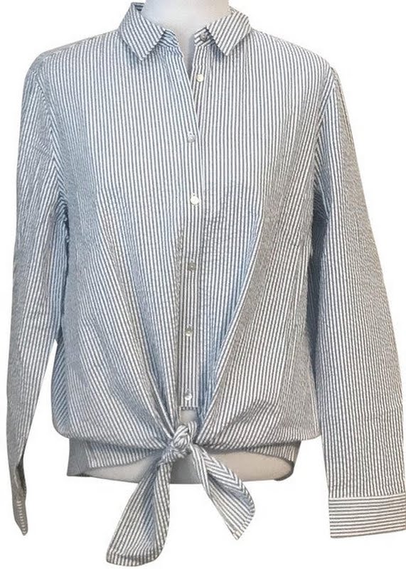 Jane and Delancey Blue White Seersucker Shirt – Long Sleeve, Size XS