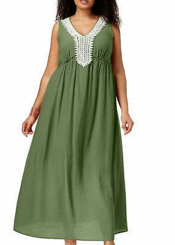 NY Collection Womens Dress Plus Maxi Crochet-Trim, Size 1X