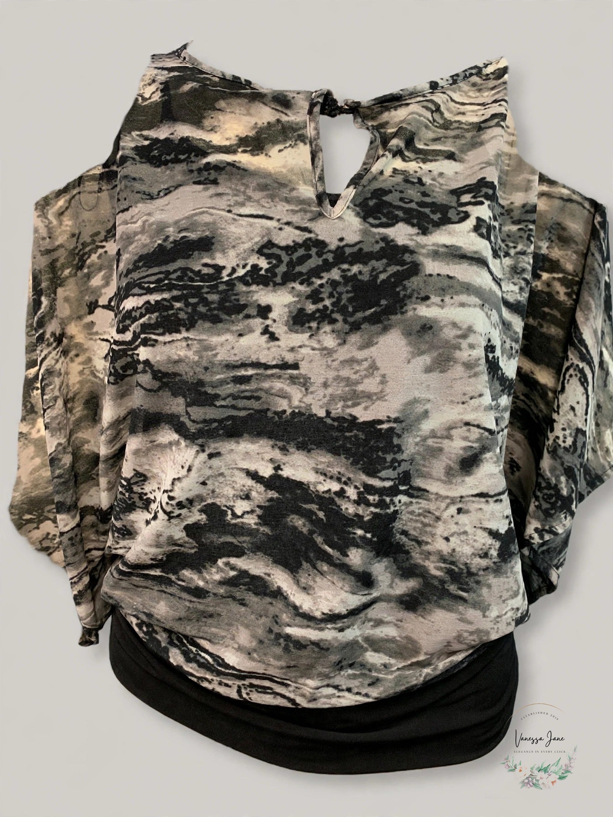 Jennifer Lopez Women's Poncho Blouse Marble Print Cold Shoulder XS