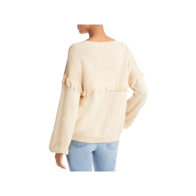 Joie Womens Beige Fringed Ribbed Pullover Sweater, Size XS