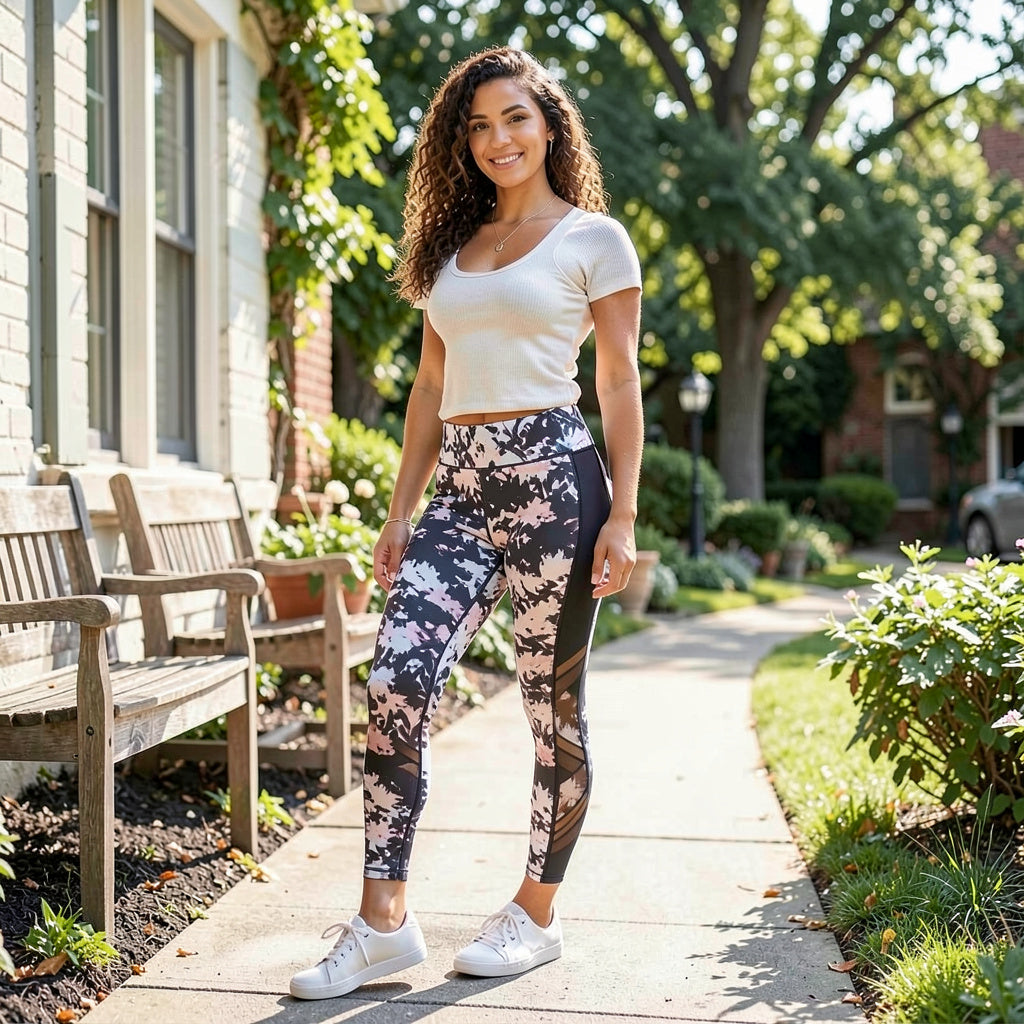 Ideology Printed Mesh-Trimmed Ankle Leggings, Size XL