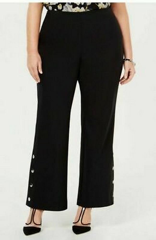 International Concepts Womens Plus Size Split Hem Bootcut Pants, Black, Sz 14W