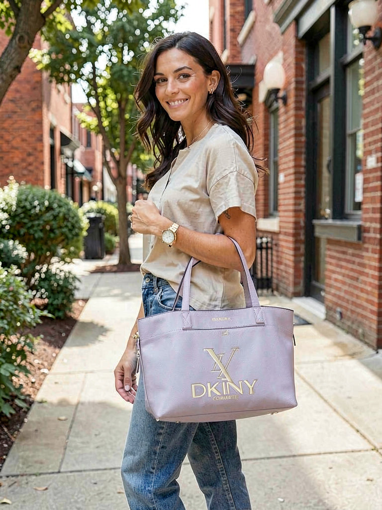 DKNY Commuter Pebble Leather Logo Tote-Lavender