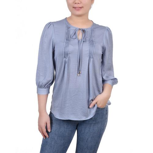 NY Collection Womens Missy Elbow Sleeve Satin Blouse, Large