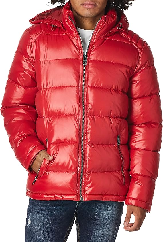 GUESS Mens Mid-Weight Puffer Jacket with Removable Hood, Size Small