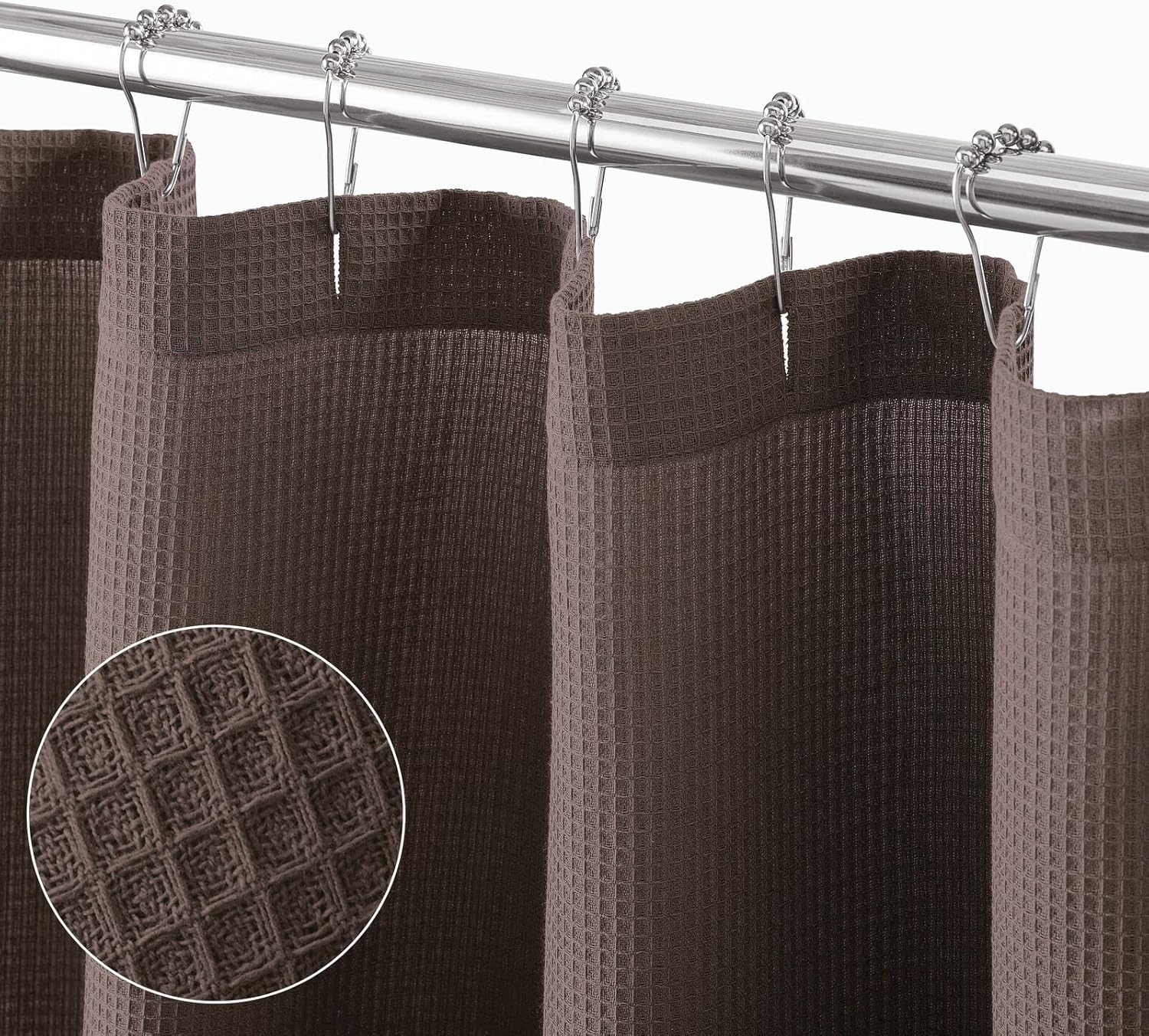 Waffle Weave Fabric Shower Curtain Heavyweight 230 GSM, Hotel Luxury