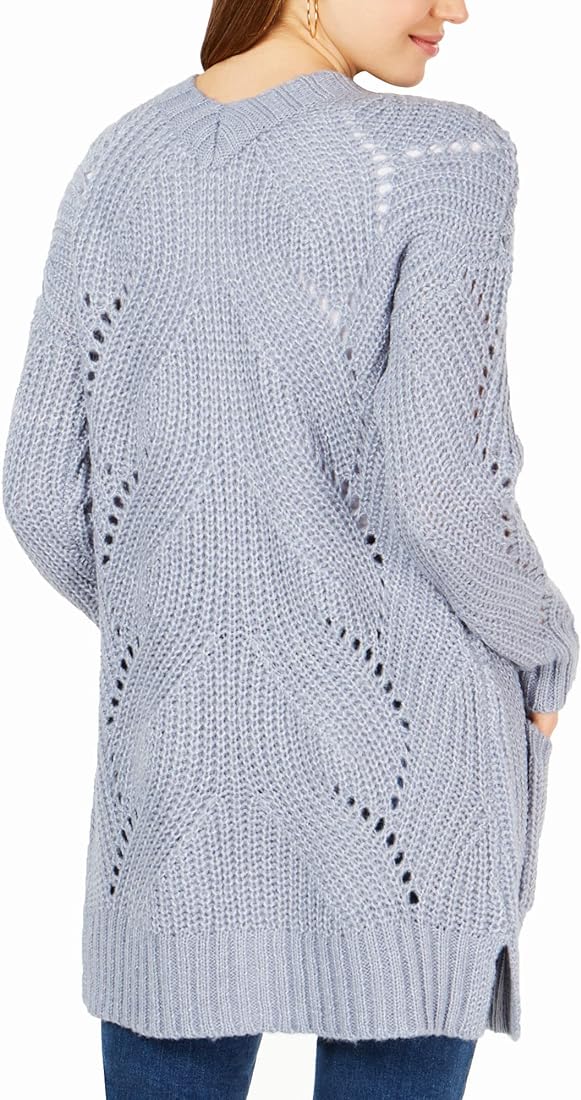 Hippie Rose Juniors Stitch-Detail Cardigan Sweater, Blue, Size XL