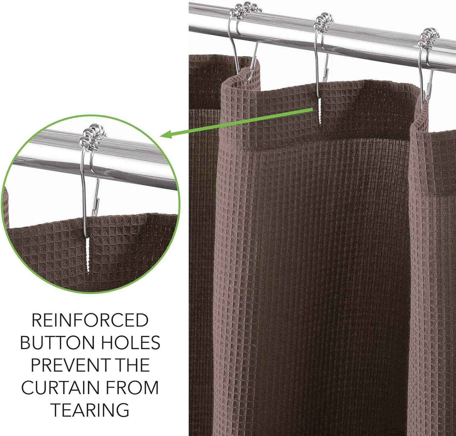 Waffle Weave Fabric Shower Curtain Heavyweight 230 GSM, Hotel Luxury