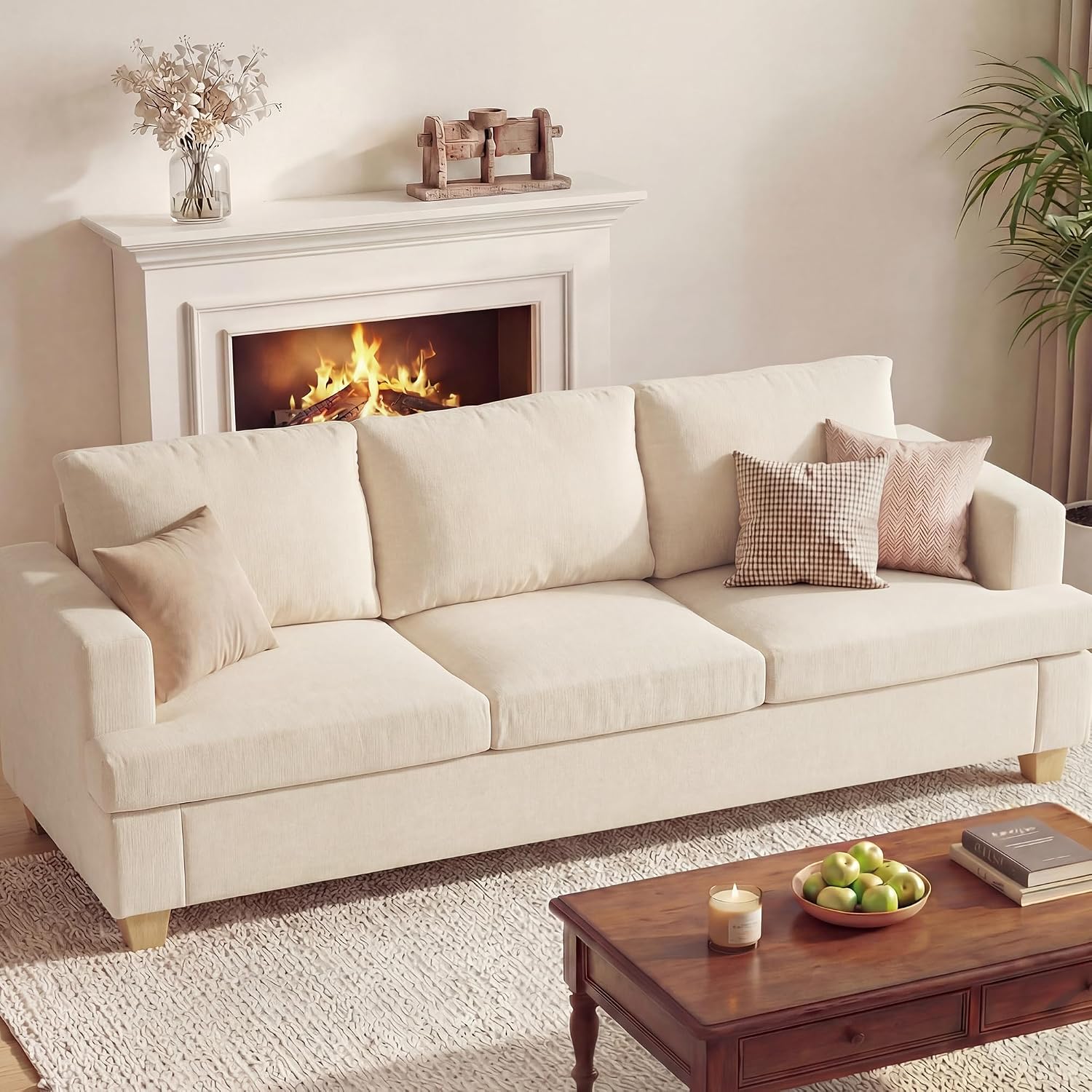 Apicizon 89in 3 Seater Modern Sofa, Chenille Couch for Living Room