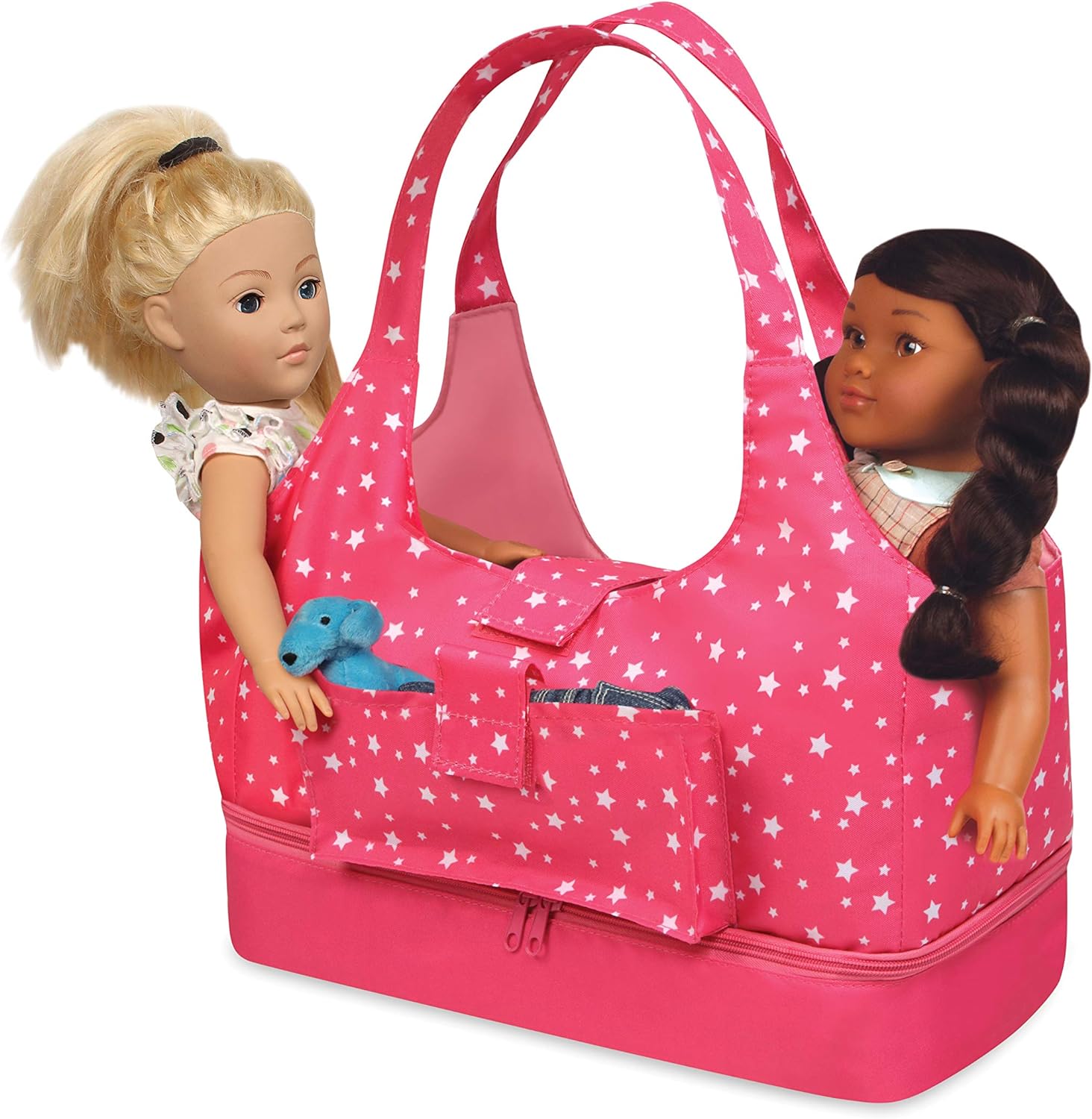 Badger Basket On-The-Go Travel Tote and Storage Bag for 18 inch Dolls - Pink Sta