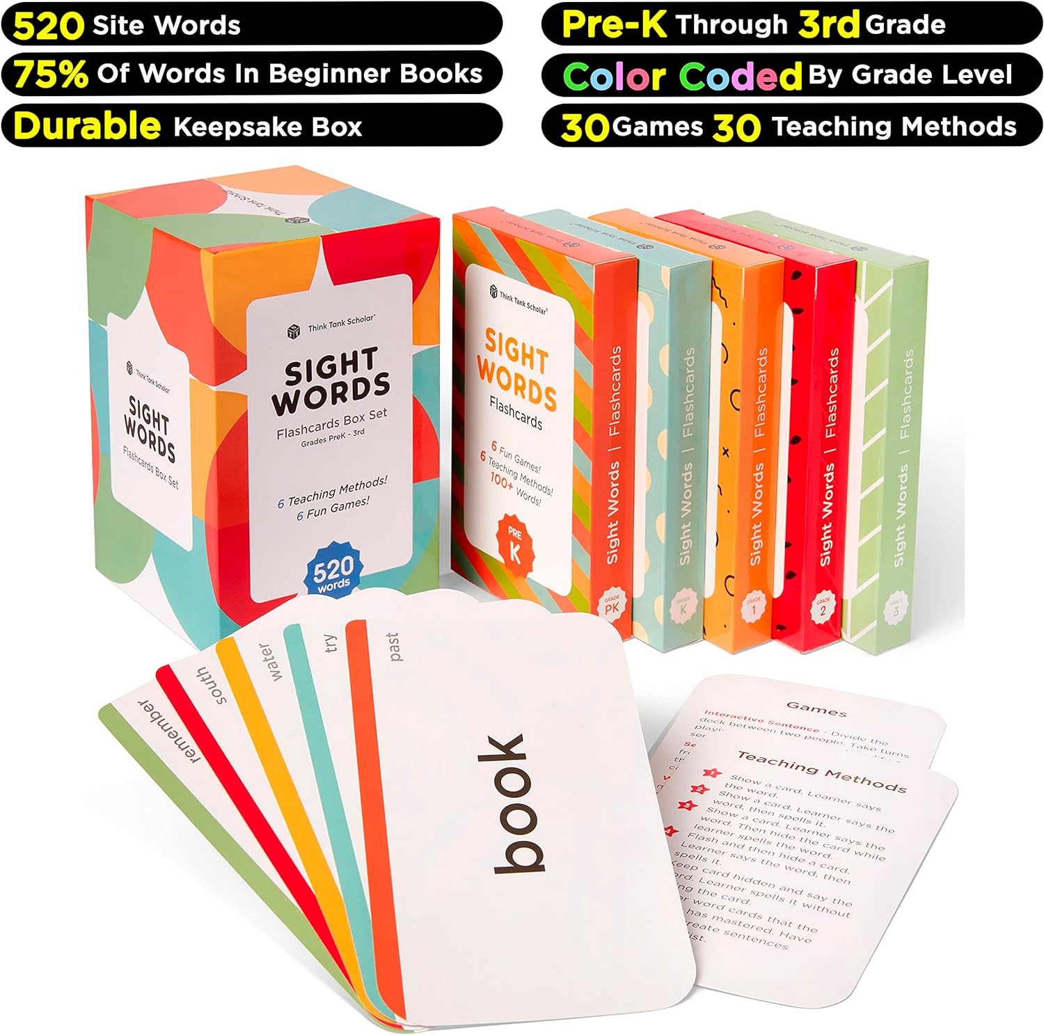 Think Tank Scholar 520 Sight Words Flash Cards (Award-Winning) Set - Preschool (