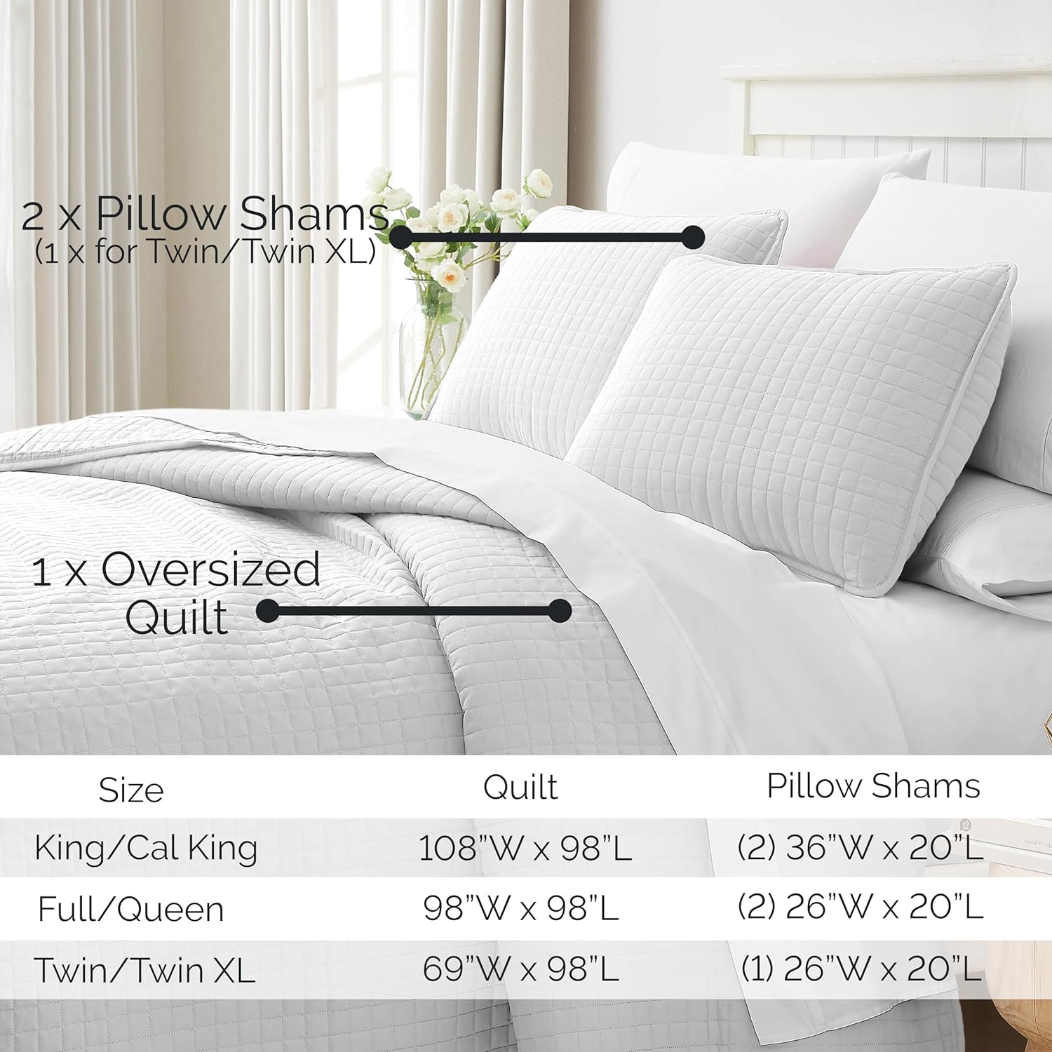 Southshore Fine Linens Oversized Lightweight 3-piece Quilt and Sham Set