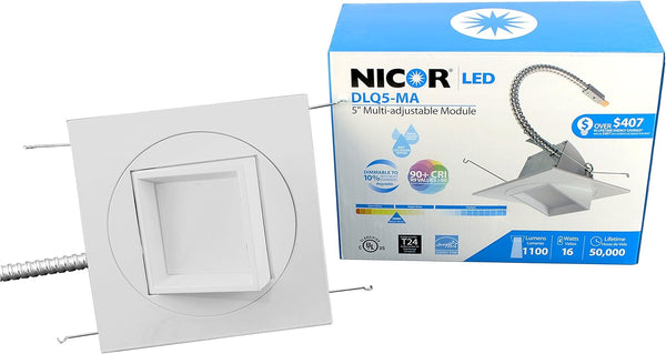 NICOR Lighting 5-Inch Multi-Adjustable Square 3000K LED Downlight Fixture